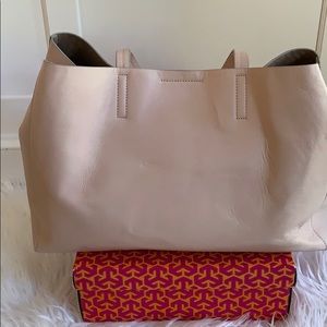 Large blush color leather tote